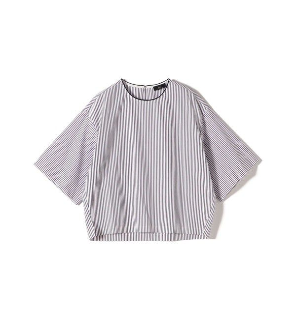 SHIPS for women「SHIPS Primary Navy Label:〈手洗い可能〉コットン ストライプ T ブラウス」|シャツ・ブラウス|オフホワイト