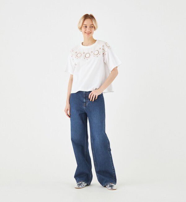 MACPHEE「ボタニカルエンブロイダリー ハーフスリーブTシャツ」|Tシャツ・カットソー|