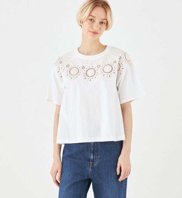 MACPHEE「ボタニカルエンブロイダリー ハーフスリーブTシャツ」|Tシャツ・カットソー|