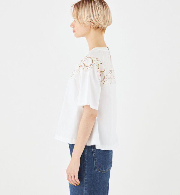 MACPHEE「ボタニカルエンブロイダリー ハーフスリーブTシャツ」|Tシャツ・カットソー|
