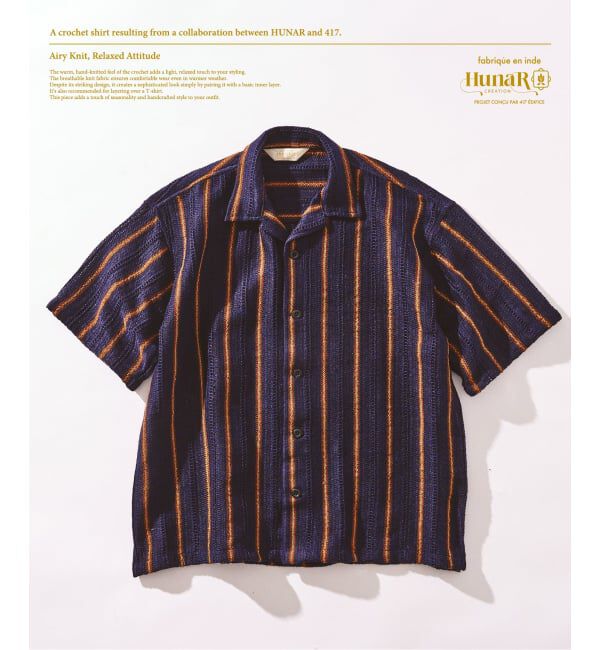 417 EDIFICE「HUNAR&times;417 クロシェシャツ2」|シャツ・ブラウス|ネイビー B