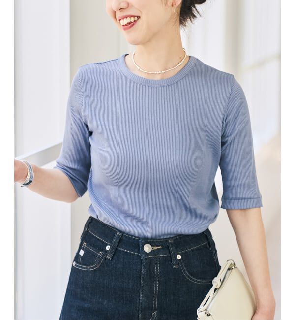 Spick and Span「コットンシルケットリブハーフスリーブプルオーバー」|Tシャツ・カットソー|