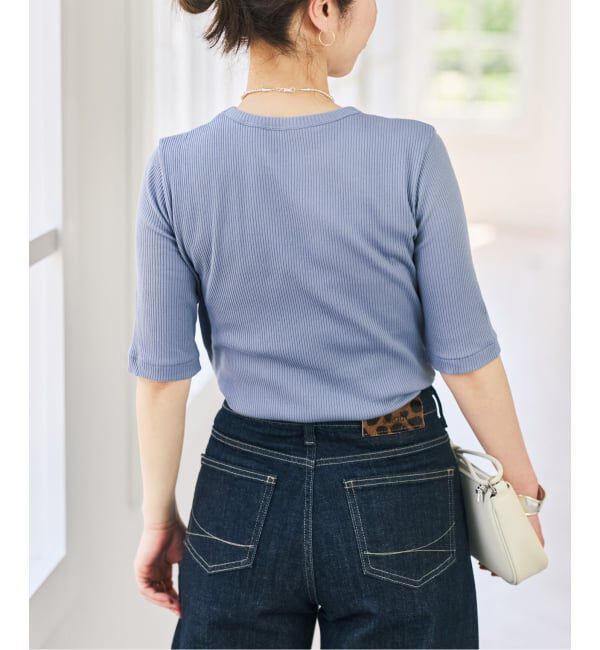 Spick and Span「コットンシルケットリブハーフスリーブプルオーバー」|Tシャツ・カットソー|