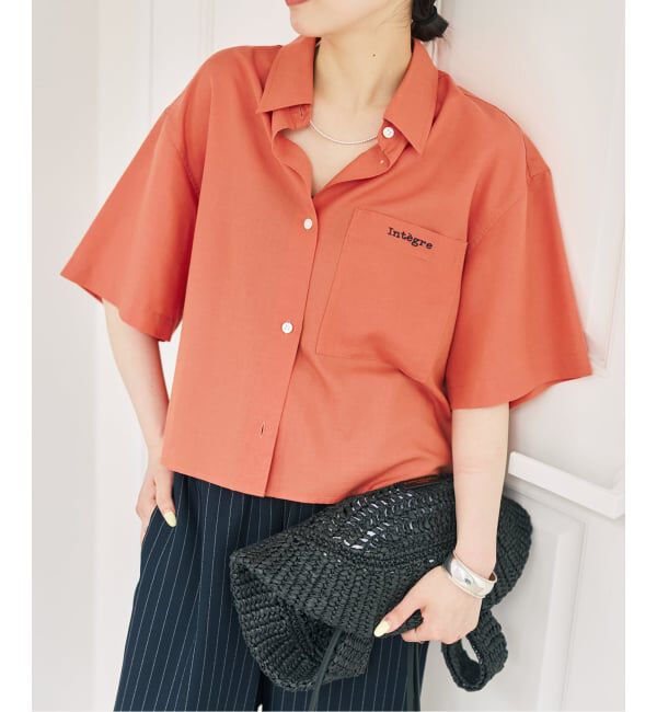 Spick and Span「リネンブレンドロゴ刺繍ショートシャツ」|シャツ・ブラウス|オレンジ