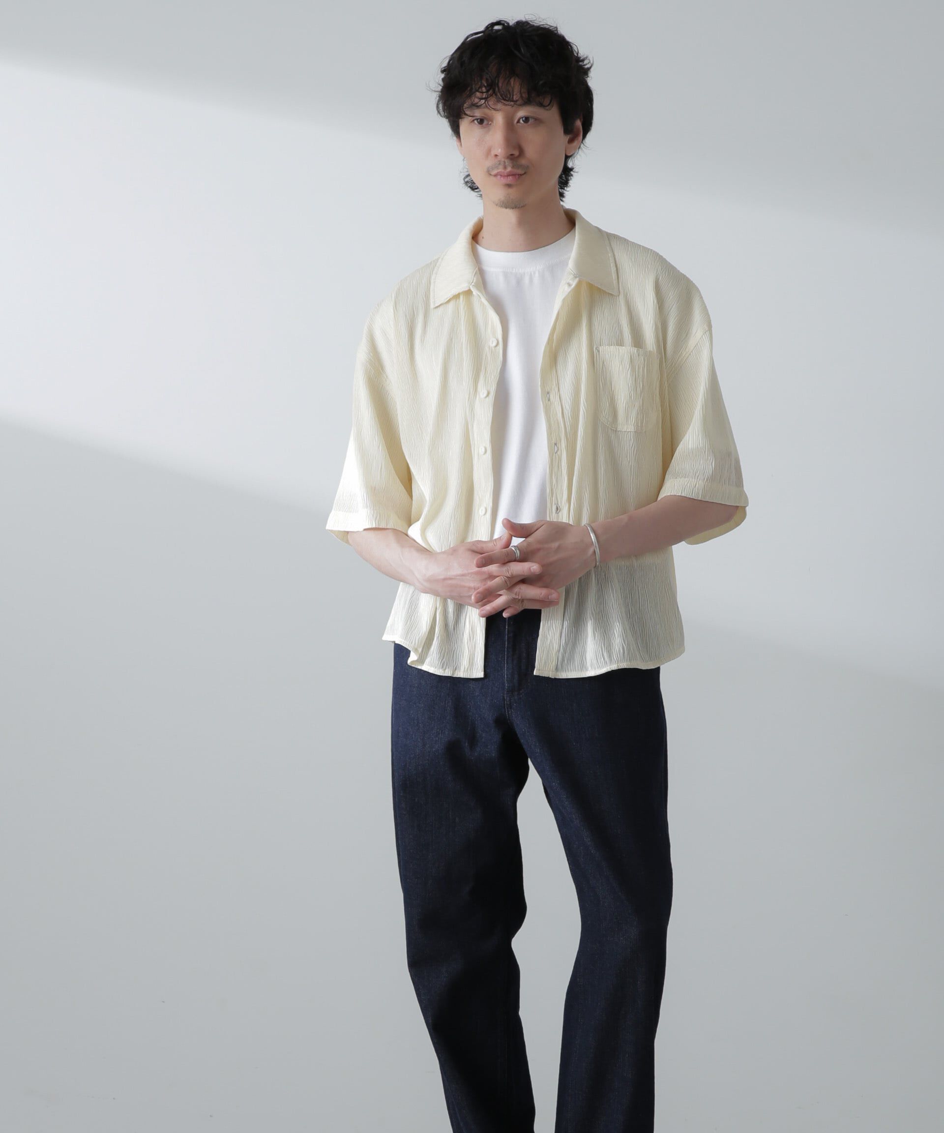 nano･universe「NORMANBROS別注スラッシュポケット楊柳シャツ 半袖」|シャツ・ブラウス|アイボリー7