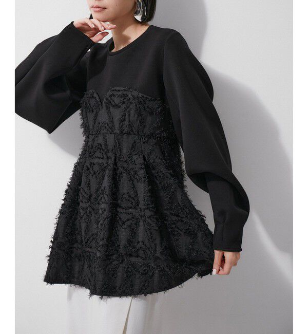ADAM ET ROPE'「【追加】・【サステナブル】ジャカードビスチェコンビプルオーバー」|Tシャツ・カットソー|ブラック(01)
