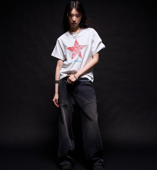  「【UNISEX】【Sourcream】ラインストーンスターグラフィックTEE」|Tシャツ・カットソー|
