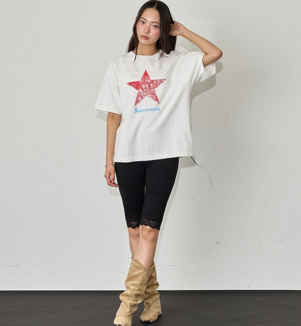  「【UNISEX】【Sourcream】ラインストーンスターグラフィックTEE」|Tシャツ・カットソー|