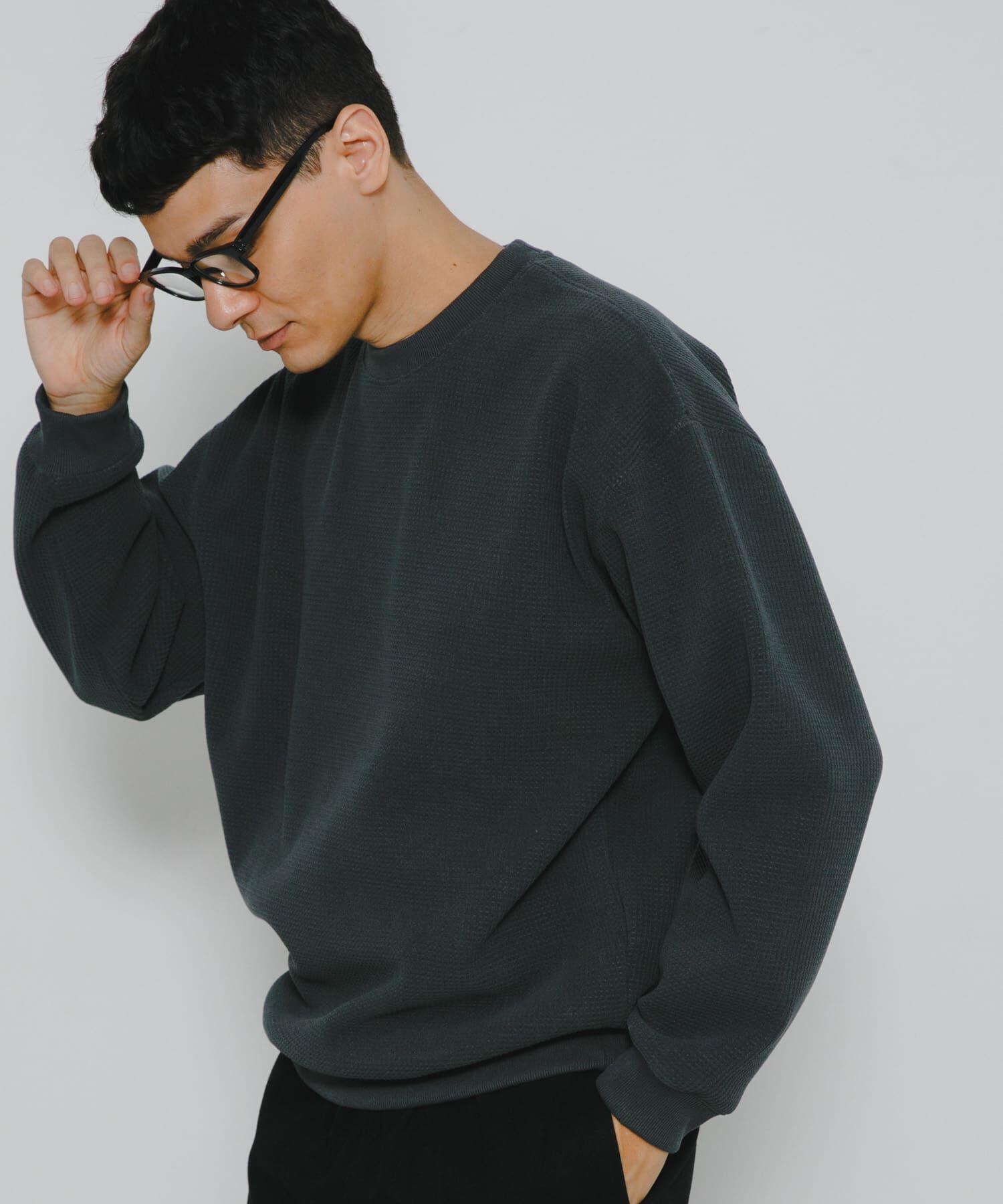 Sonny Label 「裏起毛ワッフルリラックスフィットプルオーバー」|Tシャツ・カットソー|チャコールグレー