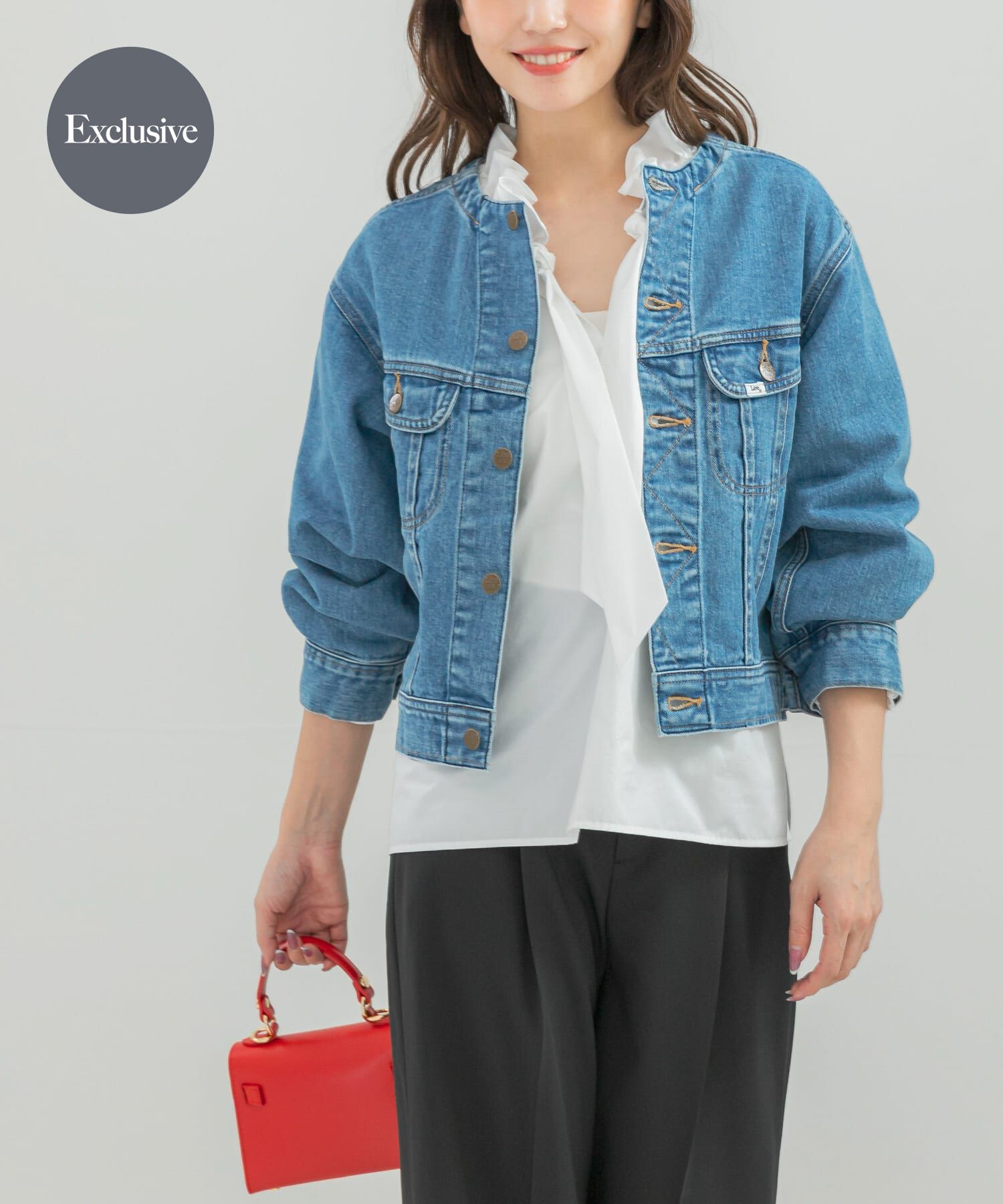 URBAN RESEARCH ROSSO「『別注』Lee101&times;ROSSO　NOCOLLAR SHORT JACKET」|デニムジャケット|インディゴブルー