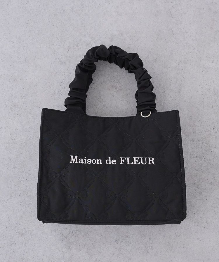 Maison de FLEUR「ギャザーハンドル2Wayリボンキルティングトート」|ハンドバッグ|ブラック