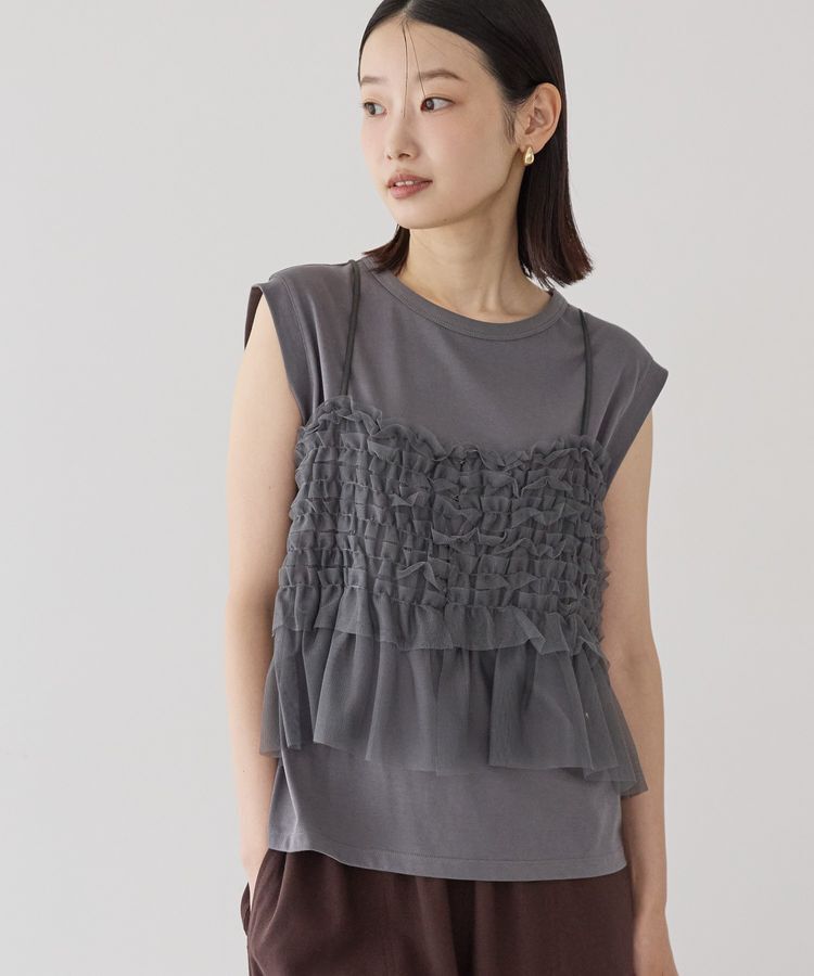 AMERICAN HOLIC「【2点セット】チュールキャミ+ノースリーブT」|Tシャツ・カットソー|