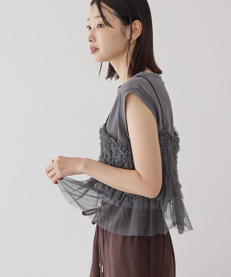 AMERICAN HOLIC「【2点セット】チュールキャミ+ノースリーブT」|Tシャツ・カットソー|Charcoal Gray