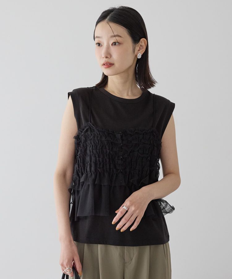 AMERICAN HOLIC「【2点セット】チュールキャミ+ノースリーブT」|Tシャツ・カットソー|Black
