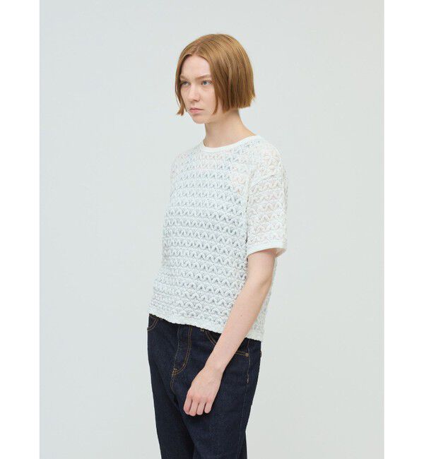 mizuiro ind「mizuiro ind ストレッチレースクルーネックTシャツ」|Tシャツ・カットソー|