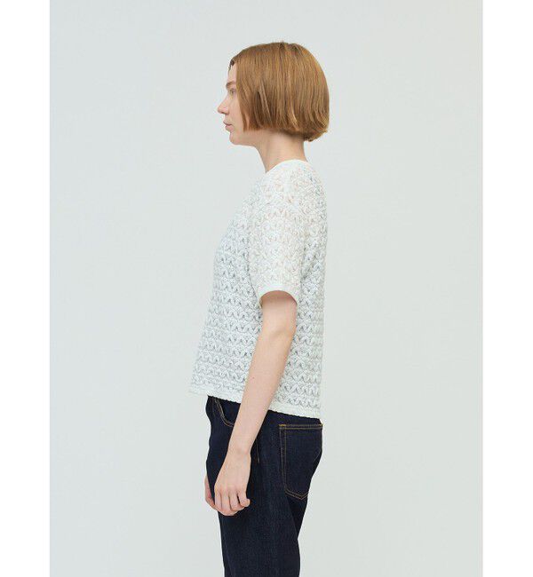 mizuiro ind「mizuiro ind ストレッチレースクルーネックTシャツ」|Tシャツ・カットソー|