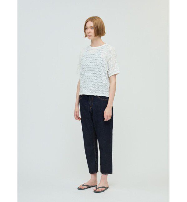mizuiro ind「mizuiro ind ストレッチレースクルーネックTシャツ」|Tシャツ・カットソー|