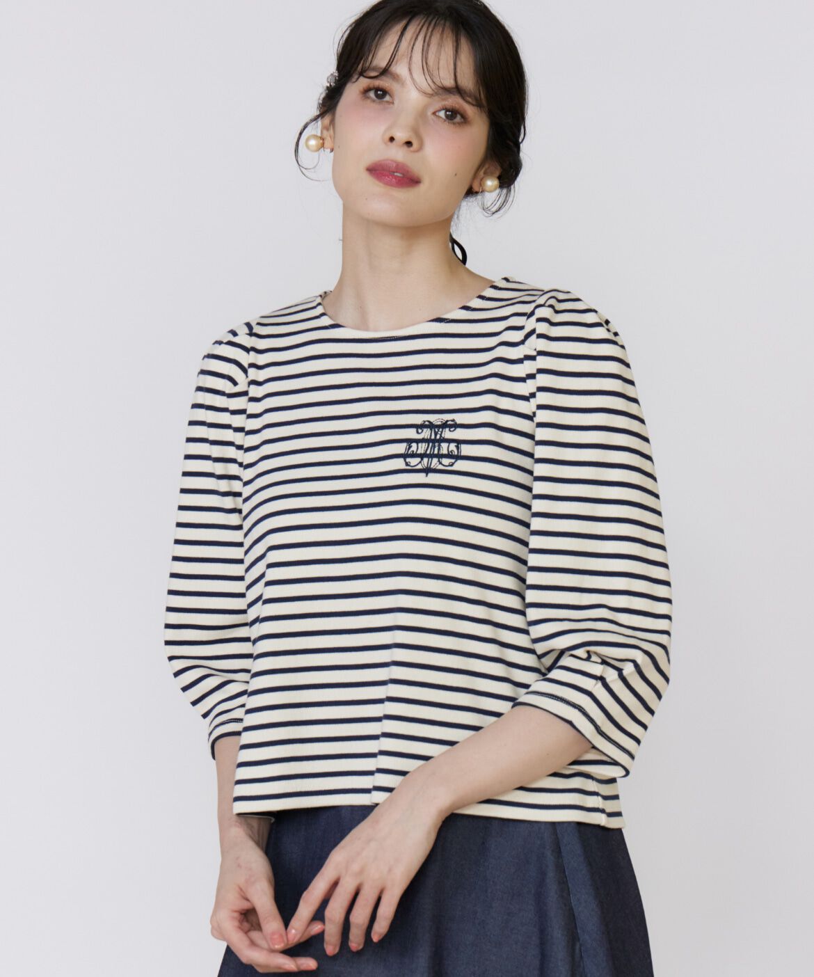 Maglie le cassetto「ボーダーパフスリーブプルオーバー」|Tシャツ・カットソー|