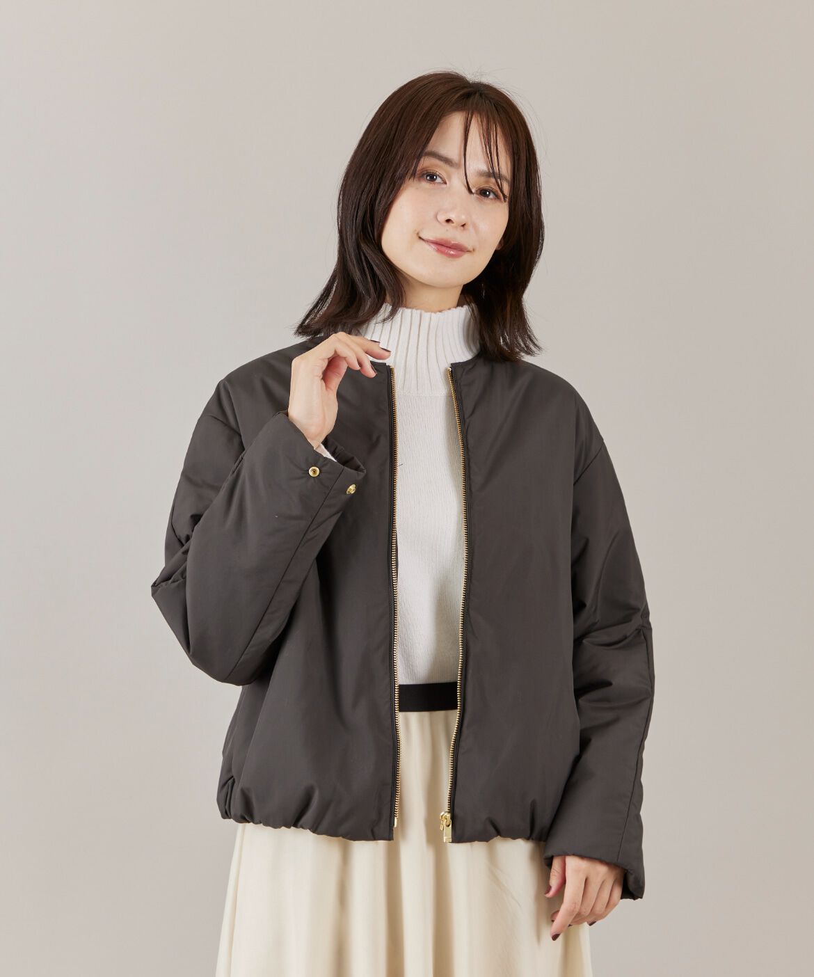 INED「《大きいサイズ》ノーカラー中綿ブルゾン　」|その他|