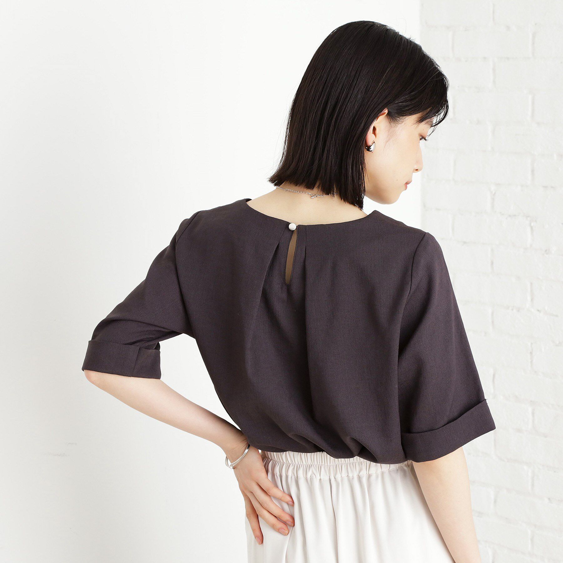 THE SHOP TK「麻調メッシュブラウス【二の腕カバー/洗える】」|シャツ・ブラウス|
