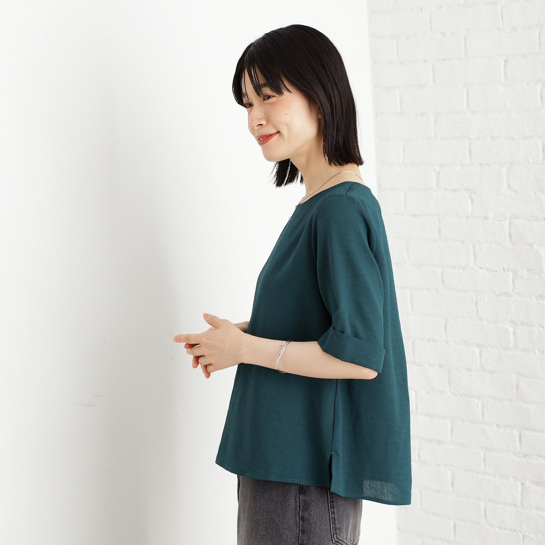 THE SHOP TK「麻調メッシュブラウス【二の腕カバー/洗える】」|シャツ・ブラウス|
