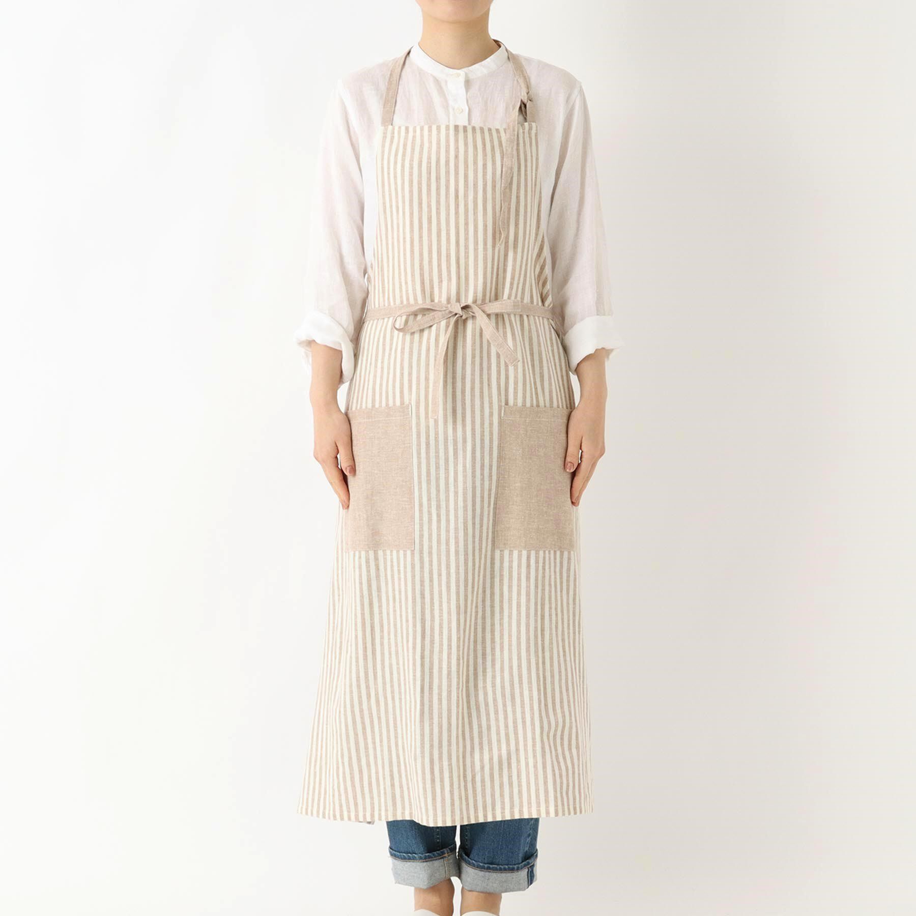 212 KITCHEN STORE「ブロックストライプ リネンコットン フルエプロン NT ＜212Kオリジナル ＞」|食器・キッチングッズ|