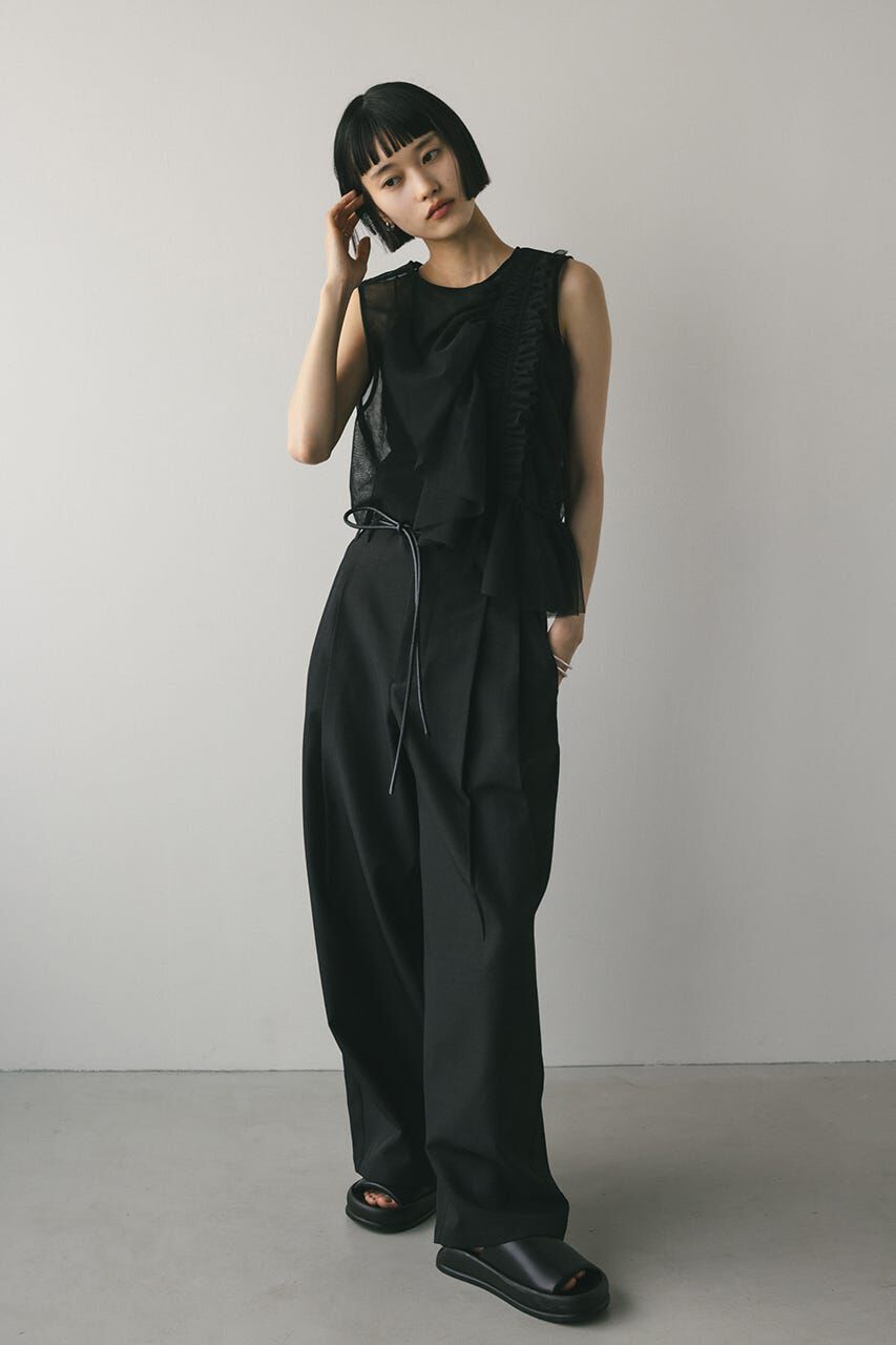 STYLEMIXER「チュールシャーリングトップ」|タンクトップ|BLK
