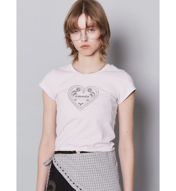 EMODA「エンブレムハートパッチTシャツ」|Tシャツ・カットソー|ピンク