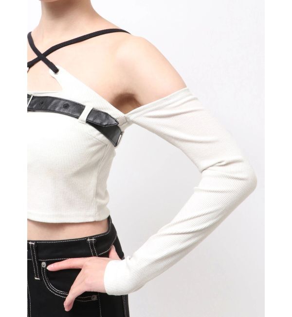 GYDA「GYDAフロントクロスラメテレコTOPS」|Tシャツ・カットソー|
