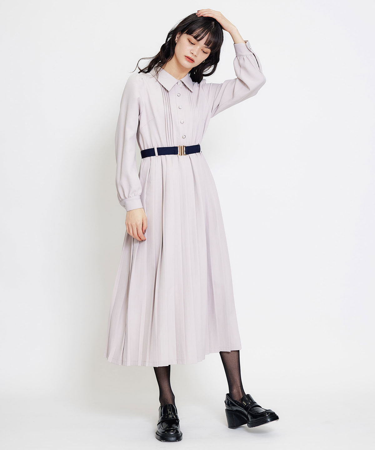 REDYAZEL「リボンタイプリーツロングシャツワンピース」|ワンピース|