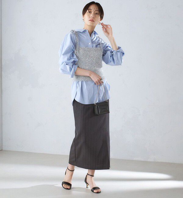 SHIPS for women「〈手洗い可能〉ベルト付 ストライプ タイト スカート 24SS ◇」|タイト|