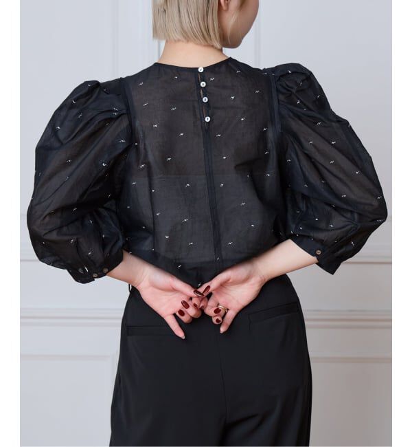 IENA LA BOUCLE「《追加》IENA LA BOUCLE コットンオーガンザエンブロイダリーパフィーブラウス」|シャツ・ブラウス|