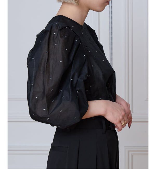 IENA LA BOUCLE「《追加》IENA LA BOUCLE コットンオーガンザエンブロイダリーパフィーブラウス」|シャツ・ブラウス|