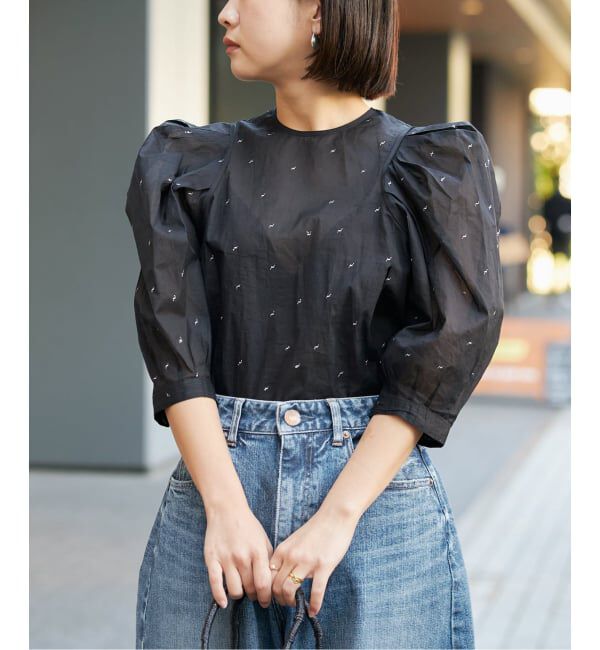 IENA LA BOUCLE「《追加》IENA LA BOUCLE コットンオーガンザエンブロイダリーパフィーブラウス」|シャツ・ブラウス|