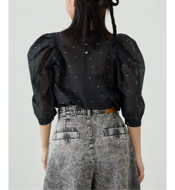 IENA LA BOUCLE「《追加》IENA LA BOUCLE コットンオーガンザエンブロイダリーパフィーブラウス」|シャツ・ブラウス|