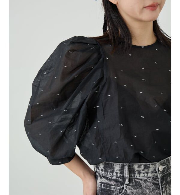 IENA LA BOUCLE「《追加》IENA LA BOUCLE コットンオーガンザエンブロイダリーパフィーブラウス」|シャツ・ブラウス|