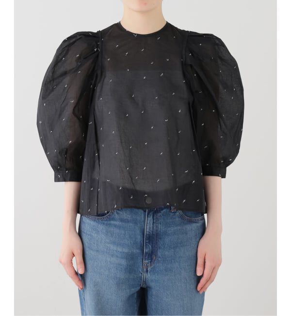 IENA LA BOUCLE「《追加》IENA LA BOUCLE コットンオーガンザエンブロイダリーパフィーブラウス」|シャツ・ブラウス|