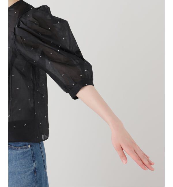 IENA LA BOUCLE「《追加》IENA LA BOUCLE コットンオーガンザエンブロイダリーパフィーブラウス」|シャツ・ブラウス|