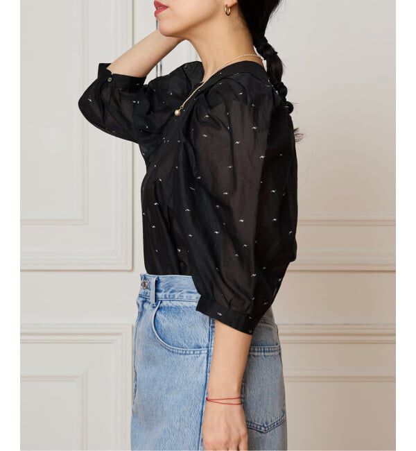 IENA LA BOUCLE「《追加》IENA LA BOUCLE コットンオーガンザエンブロイダリーパフィーブラウス」|シャツ・ブラウス|