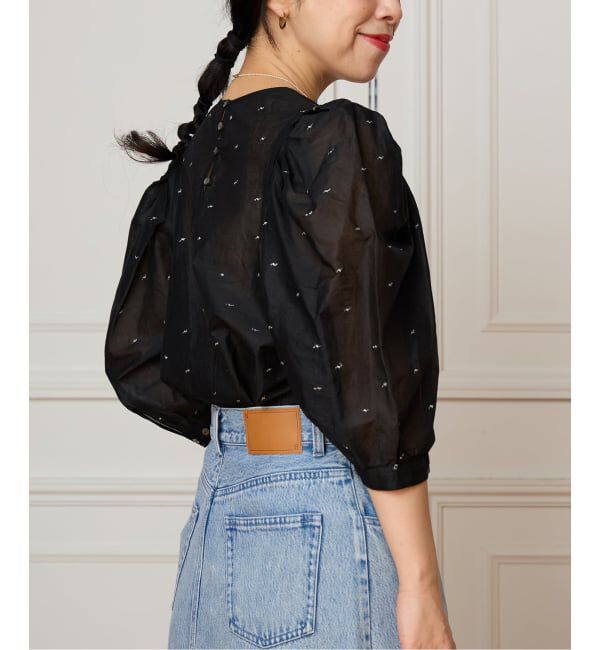 IENA LA BOUCLE「《追加》IENA LA BOUCLE コットンオーガンザエンブロイダリーパフィーブラウス」|シャツ・ブラウス|