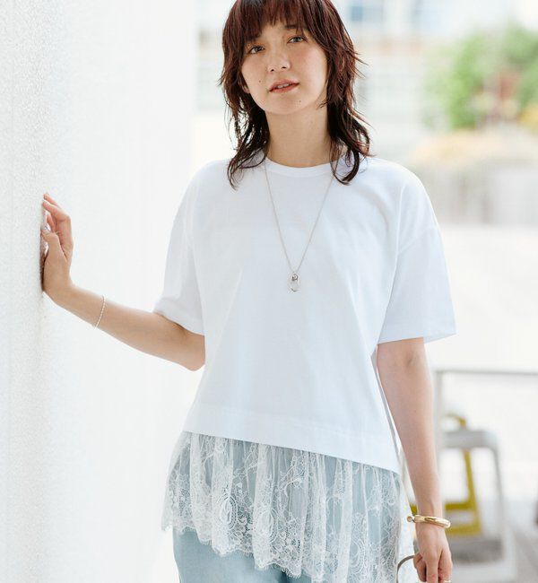  「予約【1枚で旬顔トップス】ヘムレースカットソー」|Tシャツ・カットソー|