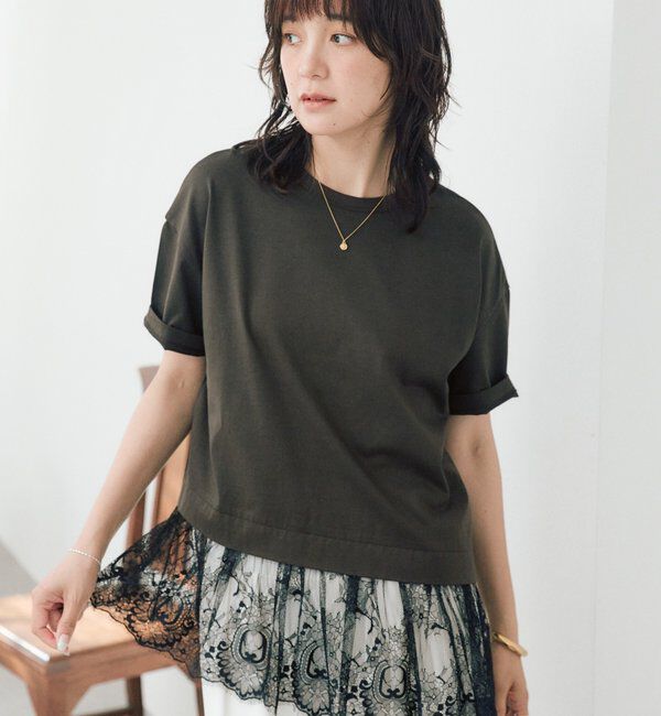  「予約【1枚で旬顔トップス】ヘムレースカットソー」|Tシャツ・カットソー|