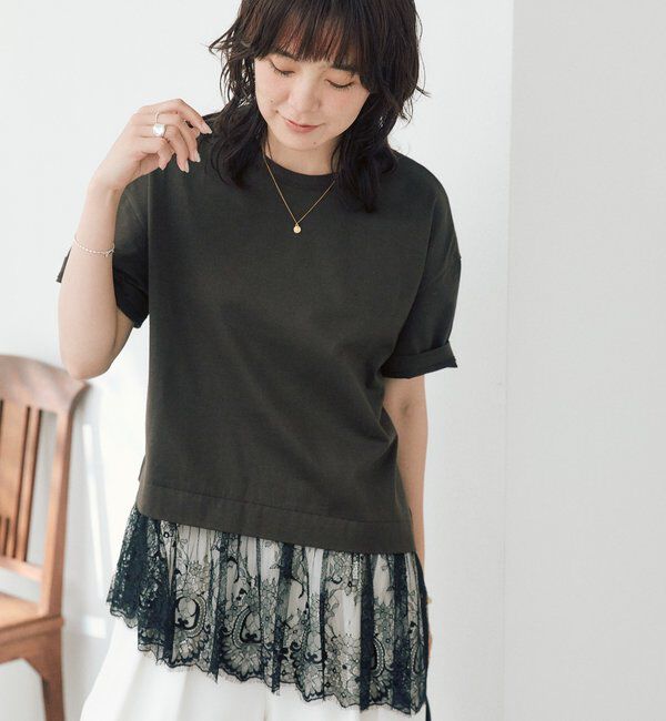  「予約【1枚で旬顔トップス】ヘムレースカットソー」|Tシャツ・カットソー|