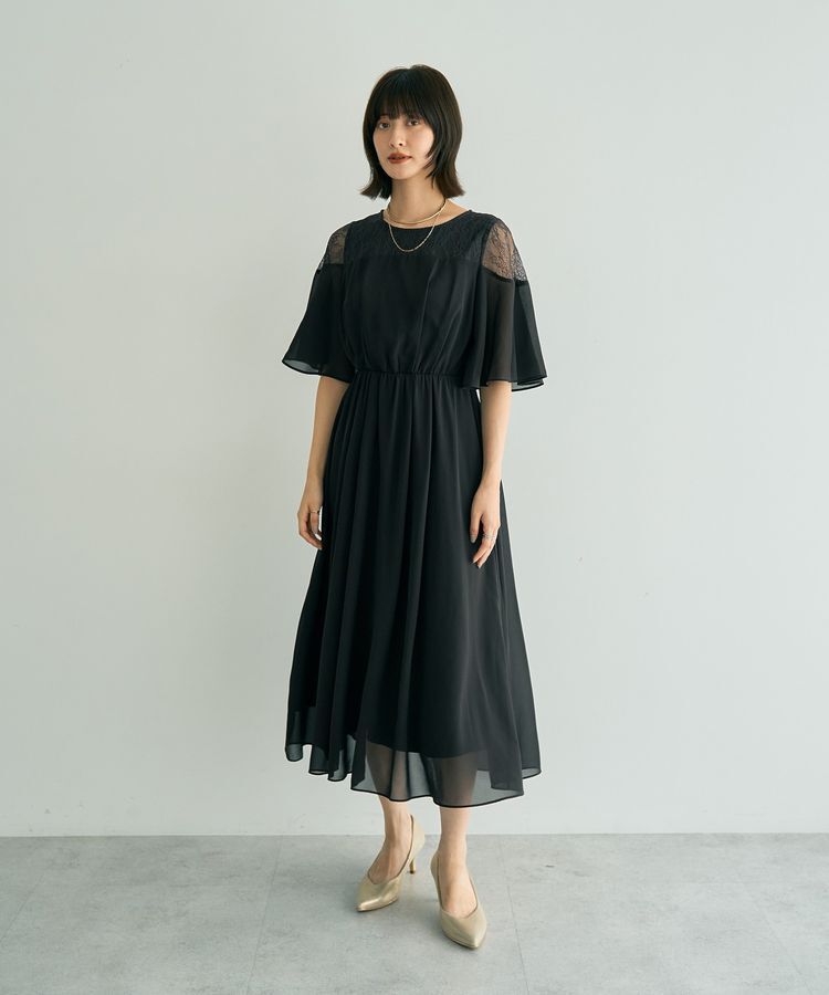 YECCA VECCA「レース切替シフォンドレス」|ワンピース|