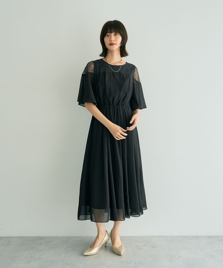 YECCA VECCA「レース切替シフォンドレス」|ワンピース|