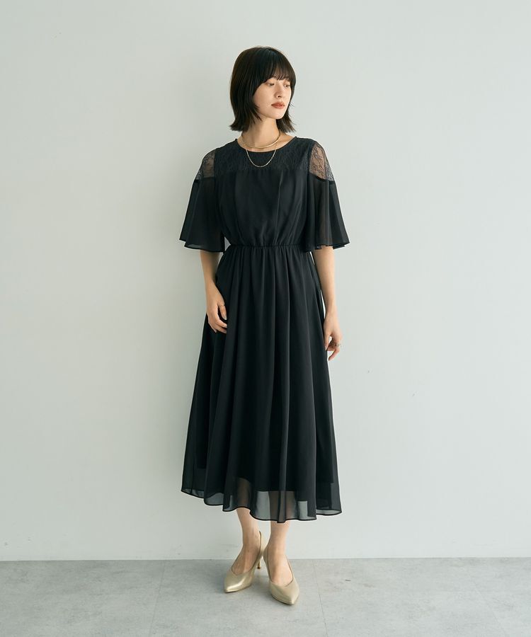YECCA VECCA「レース切替シフォンドレス」|ワンピース|