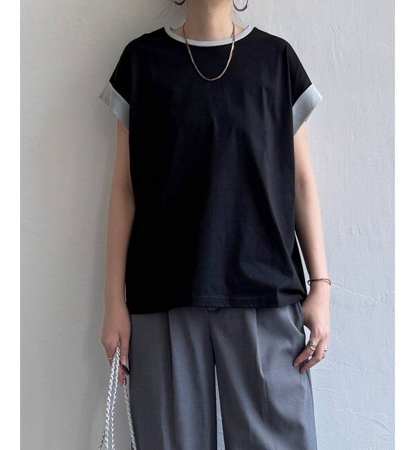Lbc with Life「ラメ袖フレンチTシャツ」|Tシャツ・カットソー|ブラック