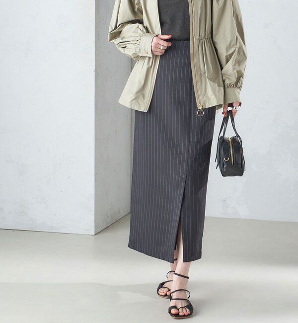 SHIPS for women「〈手洗い可能〉ベルト付 ストライプ タイト スカート 24SS ◇」|タイト|ブラック