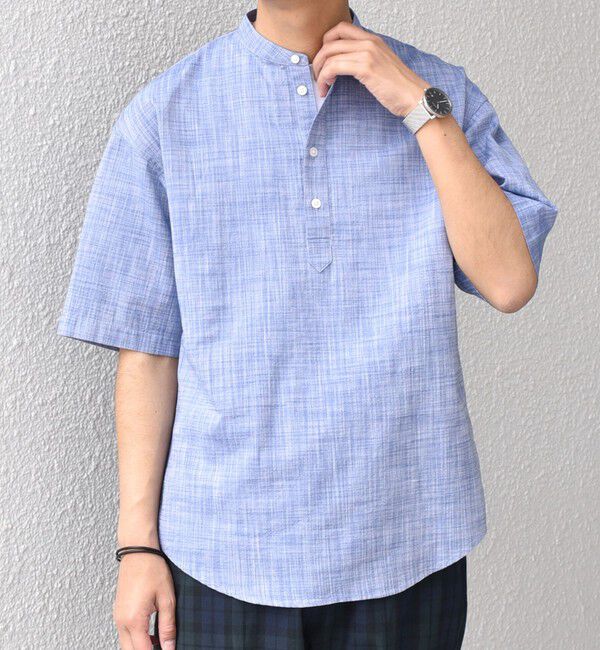 SHIPS any「SHIPS any: BEZ TEXTILE マルチカラー ストライプ/ソリッド バンドカラー プルオーバー シャツ◇」|シャツ・ブラウス|