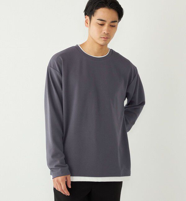 SHIPS Colors 「SHIPS Colors:フクレ ジャカード フェイクレイヤード ロンT」|Tシャツ・カットソー|ダークグレー